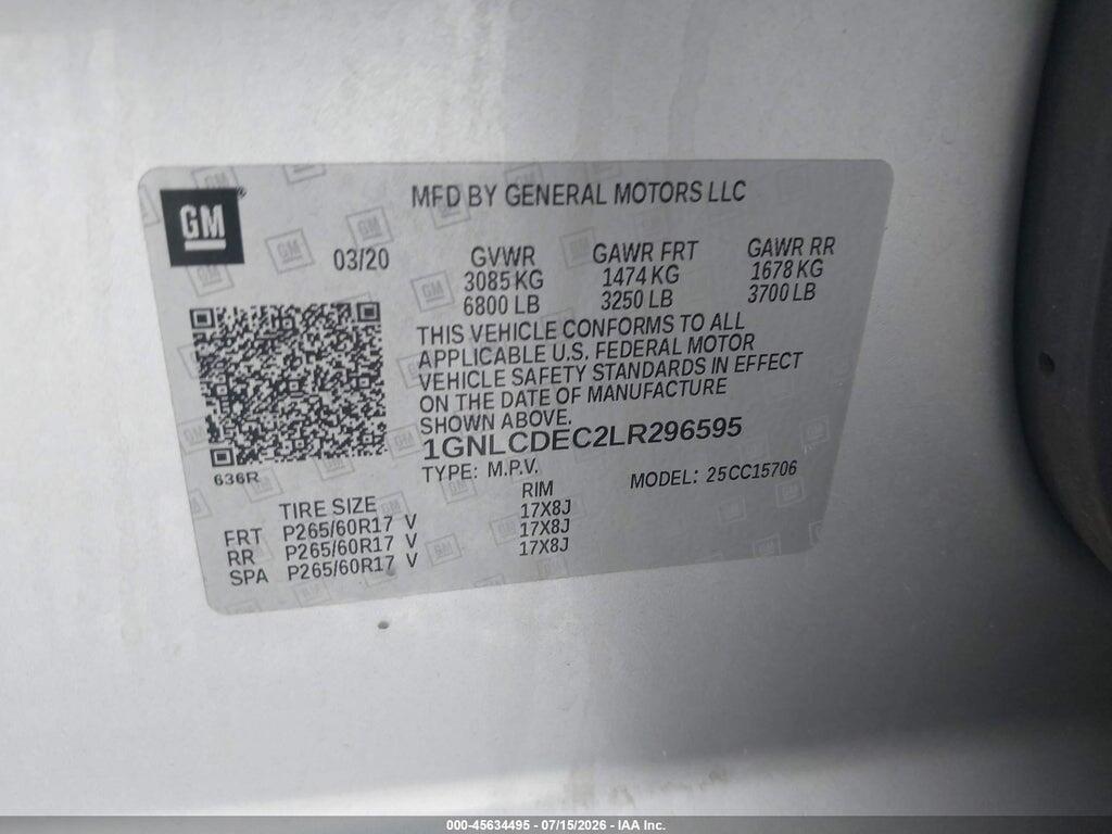 1GNLCDEC2LR296595 2020 CHEVROLET TAHOE photo no. 9