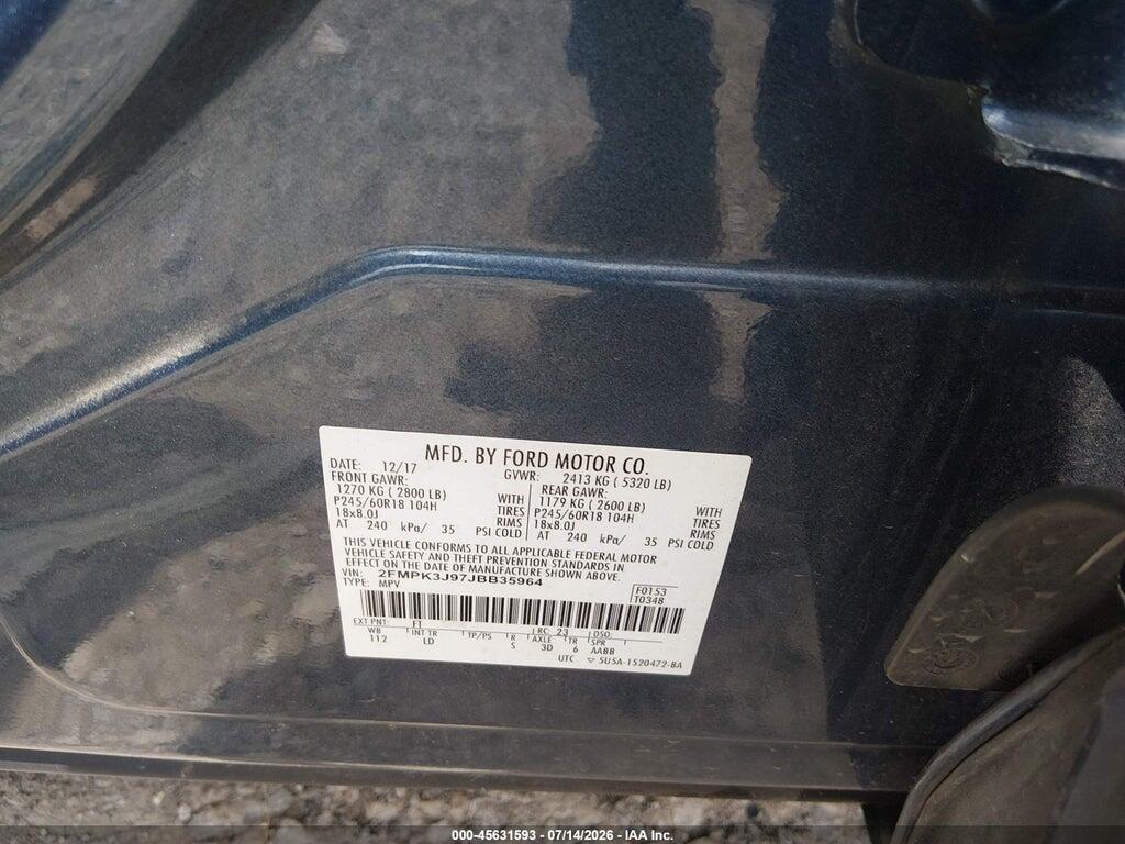 2FMPK3J97JBB35964 2018 FORD EDGE photo no. 9