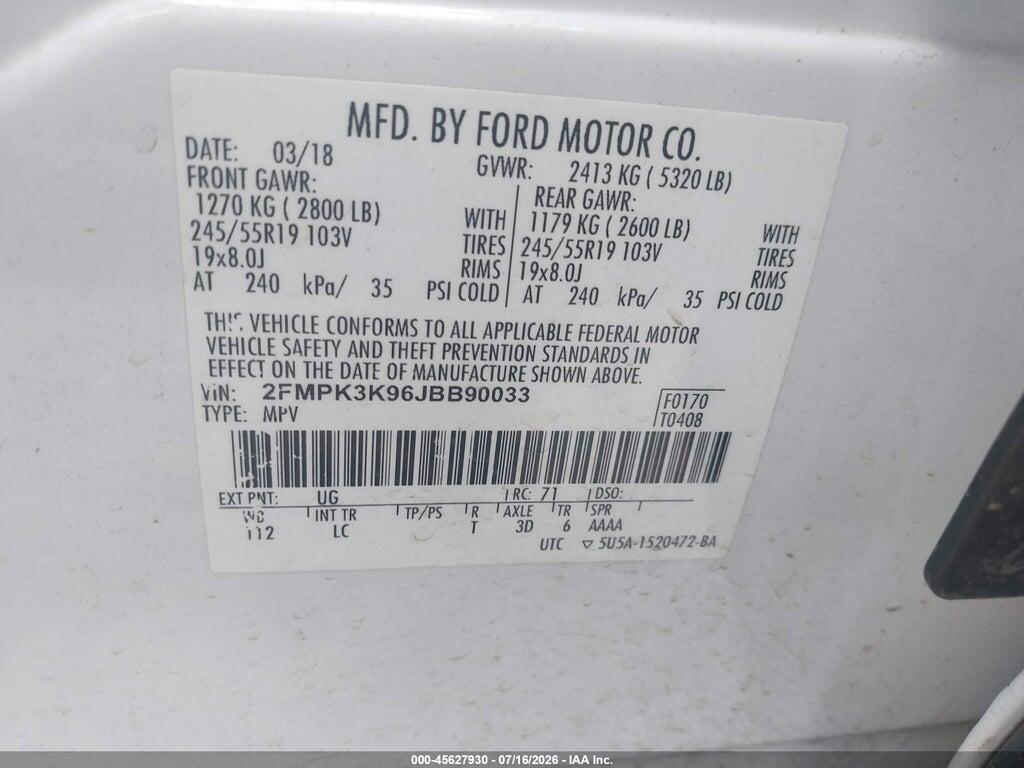 2FMPK3K96JBB90033 2018 FORD EDGE photo no. 9