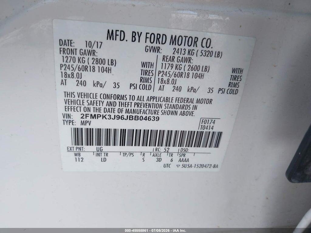 2FMPK3J96JBB04639 2018 FORD EDGE photo no. 9