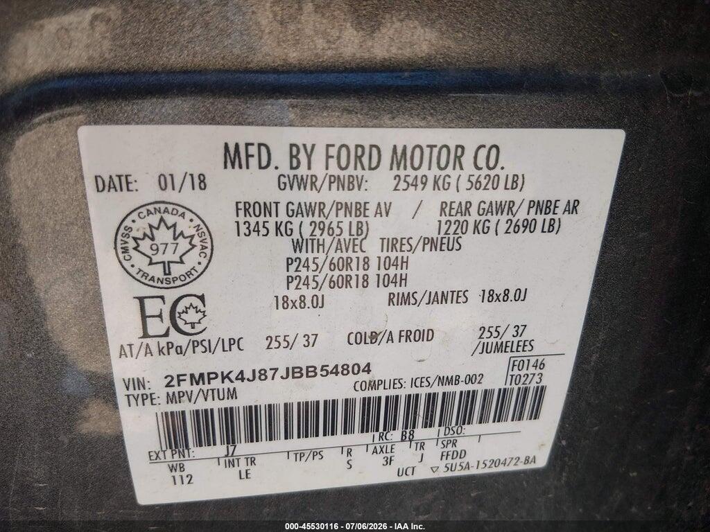 2FMPK4J87JBB54804 2018 FORD EDGE photo no. 9