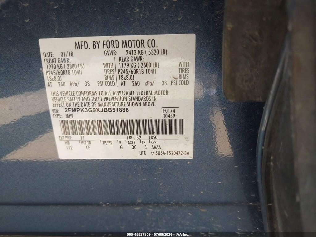 2FMPK3G9XJBB51888 2018 FORD EDGE photo no. 9