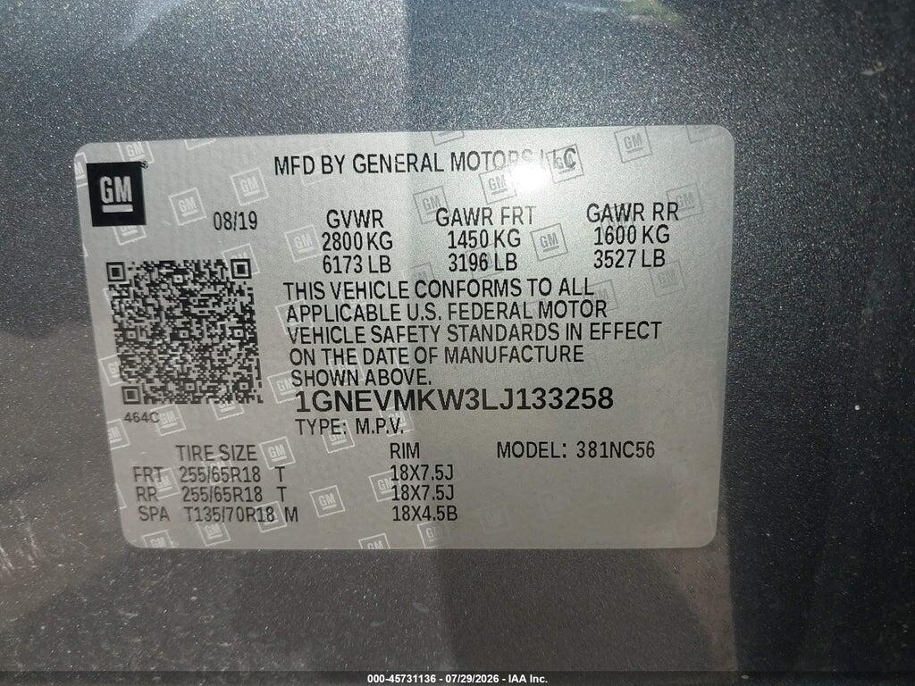 1GNEVMKW3LJ133258 2020 CHEVROLET TRAVERSE photo no. 9