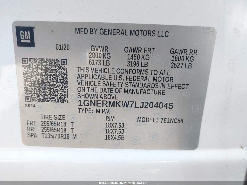 1GNERMKW7LJ204045 2020 CHEVROLET TRAVERSE photo no. 9
