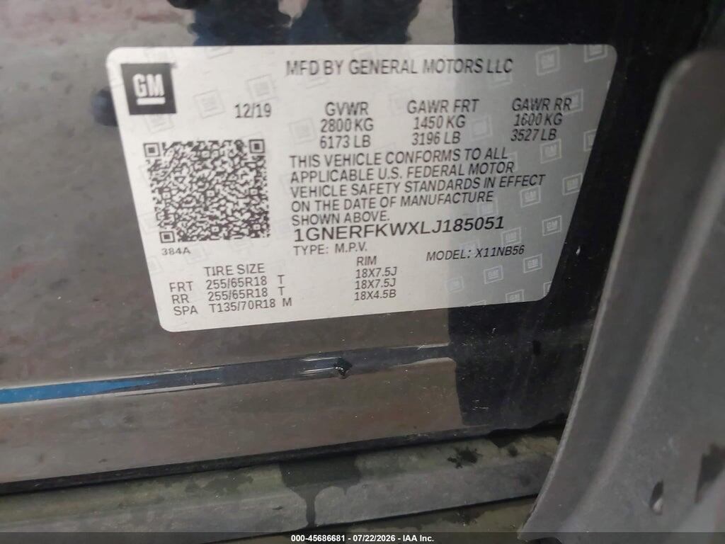 1GNERFKWXLJ185051 2020 CHEVROLET TRAVERSE photo no. 9