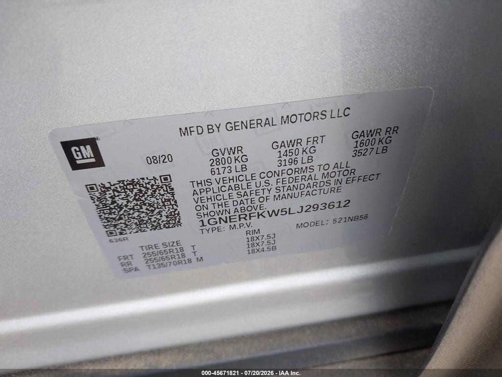 1GNERFKW5LJ293612 2020 CHEVROLET TRAVERSE photo no. 9