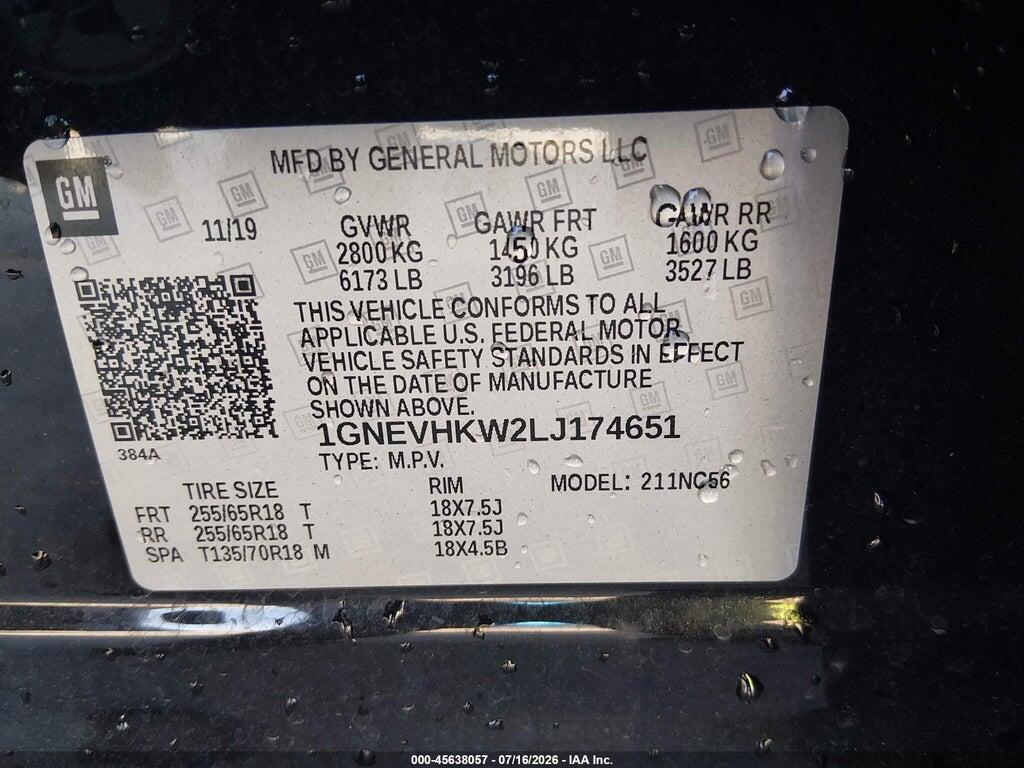 1GNEVHKW2LJ174651 2020 CHEVROLET TRAVERSE photo no. 9