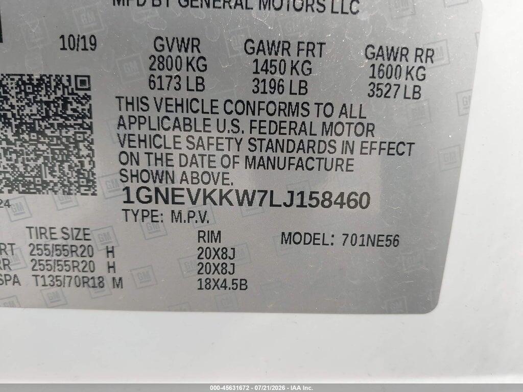1GNEVKKW7LJ158460 2020 CHEVROLET TRAVERSE photo no. 9