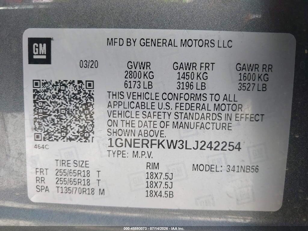 1GNERFKW3LJ242254 2020 CHEVROLET TRAVERSE photo no. 9