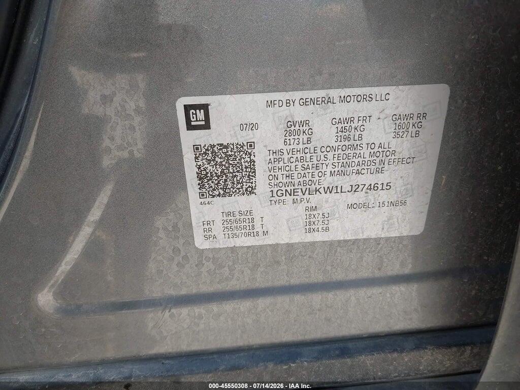 1GNEVLKW1LJ274615 2020 CHEVROLET TRAVERSE photo no. 9