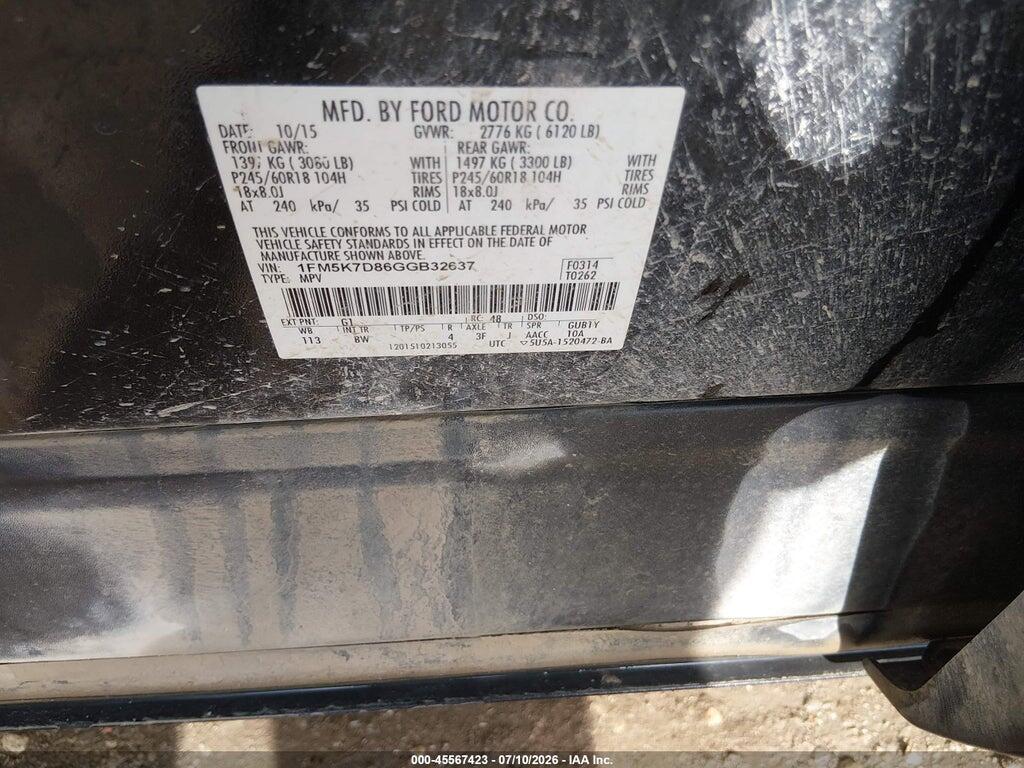 1FM5K7D86GGB32637 2016 FORD EXPLORER photo no. 9