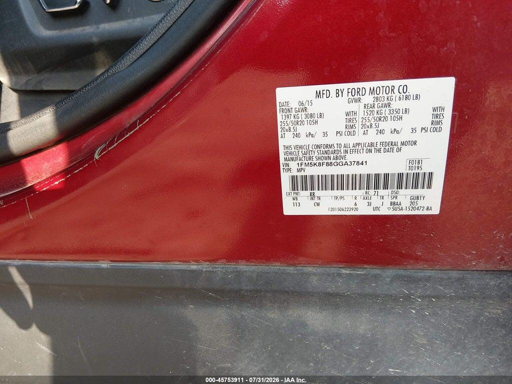 1FM5K8F88GGA37841 2016 FORD EXPLORER photo no. 9