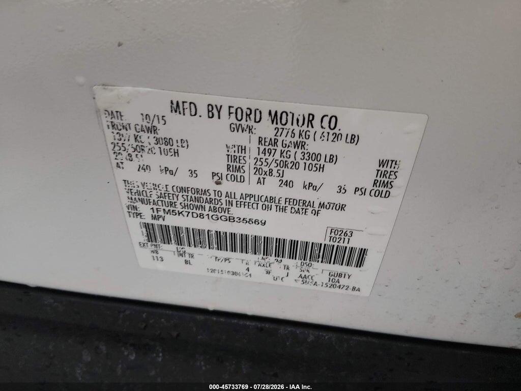 1FM5K7D81GGB35669 2016 FORD EXPLORER photo no. 9