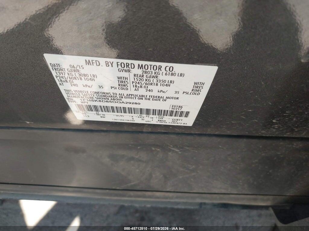 1FM5K8D85GGA29280 2016 FORD EXPLORER photo no. 9
