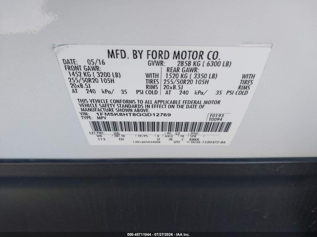 1FM5K8HT8GGD12769 2016 FORD EXPLORER photo no. 9