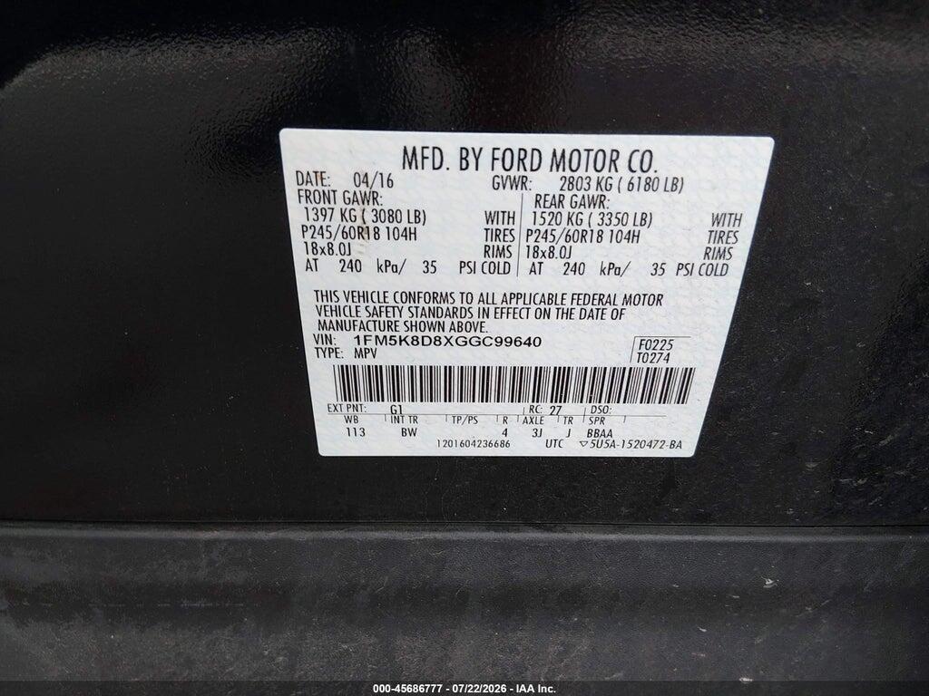 1FM5K8D8XGGC99640 2016 FORD EXPLORER photo no. 9