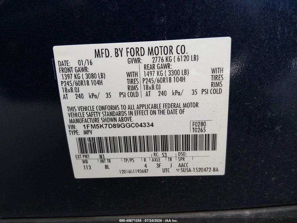 1FM5K7D89GGC04334 2016 FORD EXPLORER photo no. 9