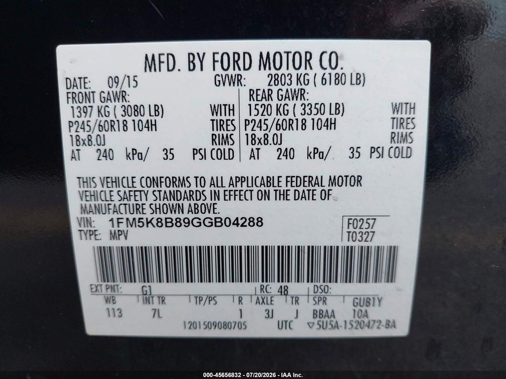 1FM5K8B89GGB04288 2016 FORD EXPLORER photo no. 9