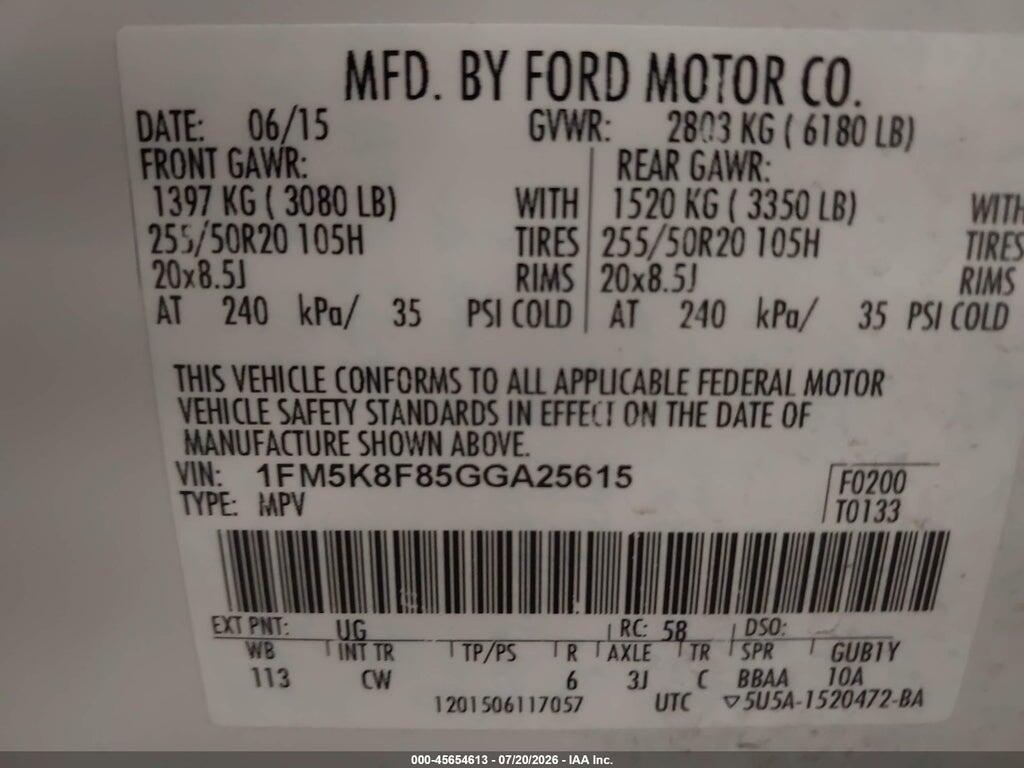 1FM5K8F85GGA25615 2016 FORD EXPLORER photo no. 9