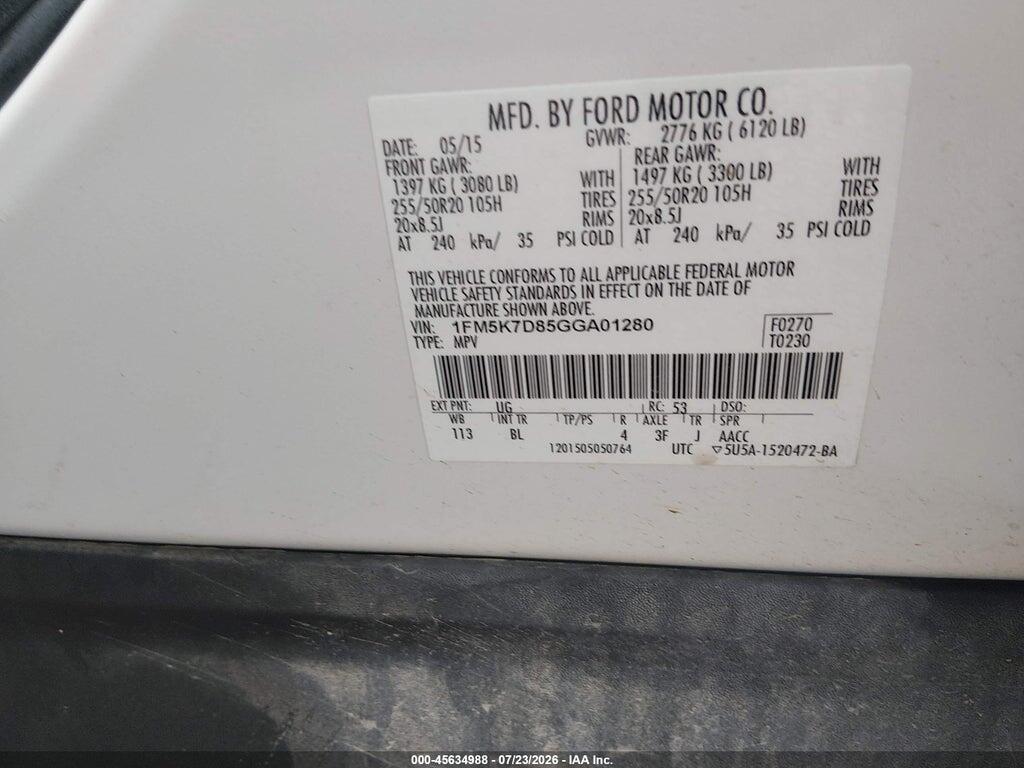1FM5K7D85GGA01280 2016 FORD EXPLORER photo no. 9