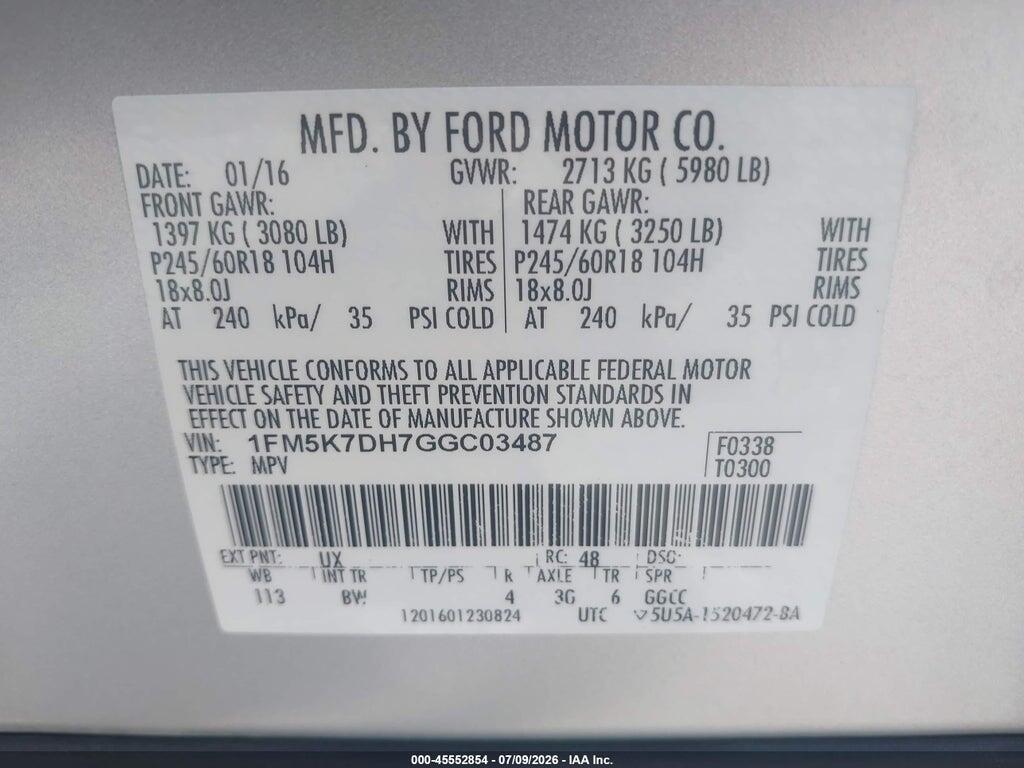 1FM5K7DH7GGC03487 2016 FORD EXPLORER photo no. 9
