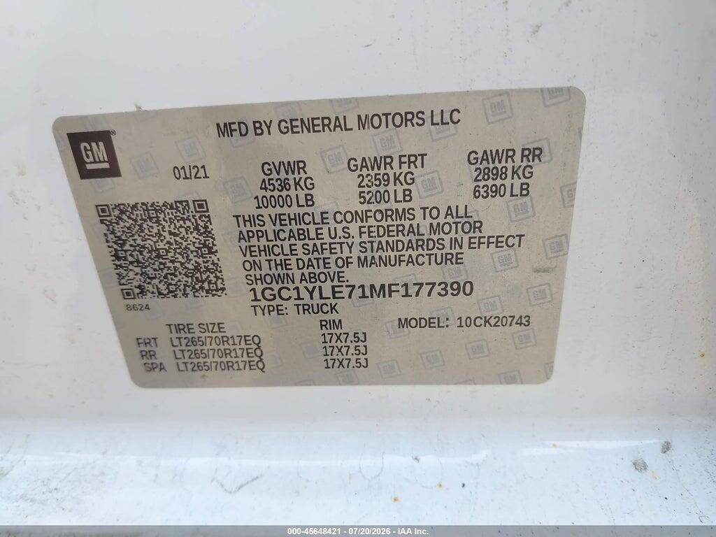1GC1YLE71MF177390 2021 CHEVROLET SILVERADO 2500HD photo no. 9