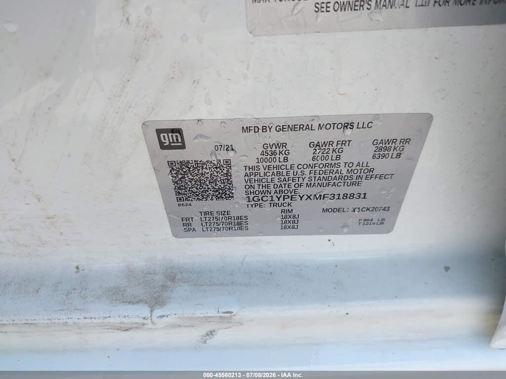 1GC1YPEYXMF318831 2021 CHEVROLET SILVERADO 2500HD photo no. 9