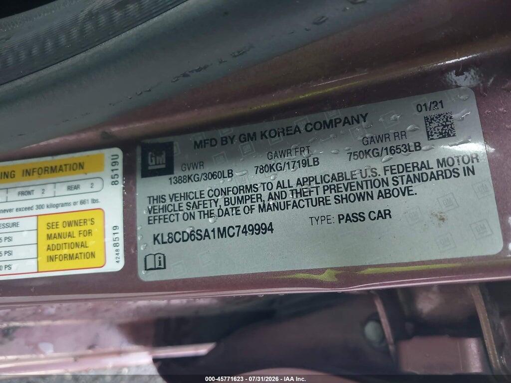 KL8CD6SA1MC749994 2021 CHEVROLET SPARK photo no. 9