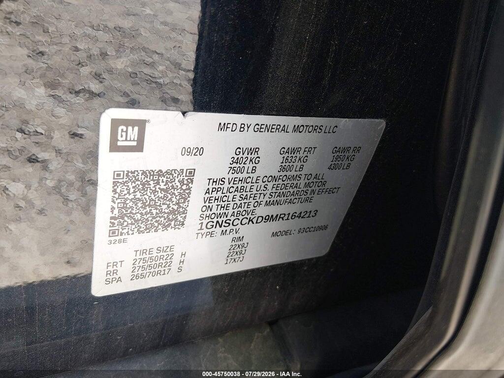 1GNSCCKD9MR164213 2021 CHEVROLET SUBURBAN photo no. 9