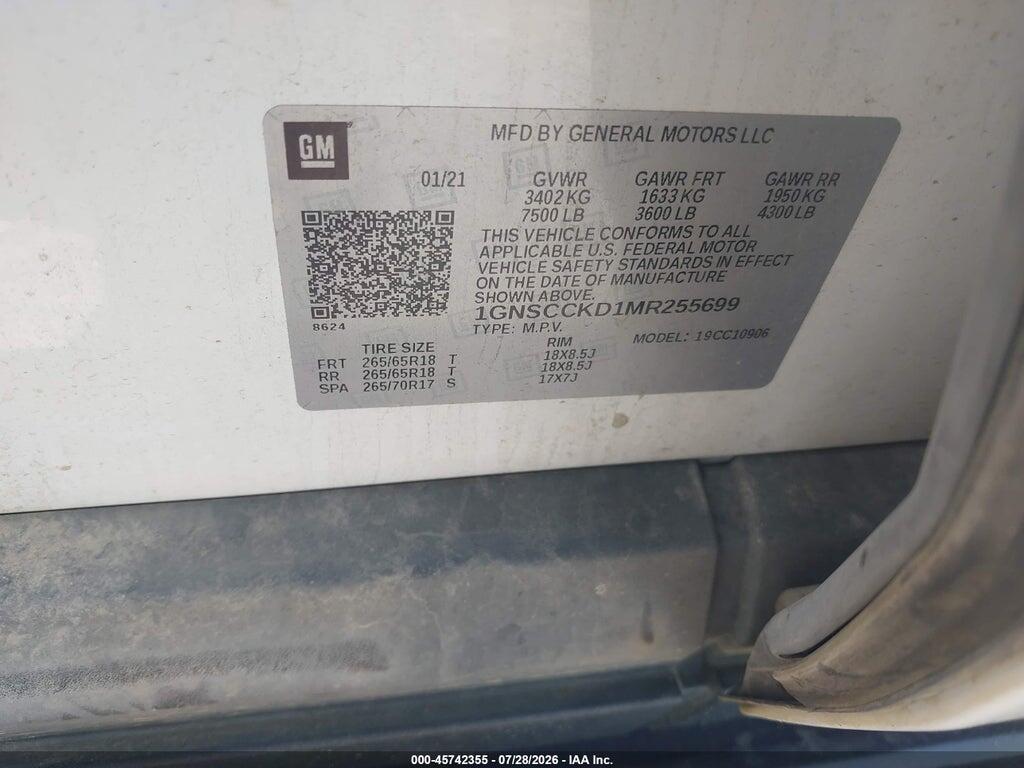 1GNSCCKD1MR255699 2021 CHEVROLET SUBURBAN photo no. 9