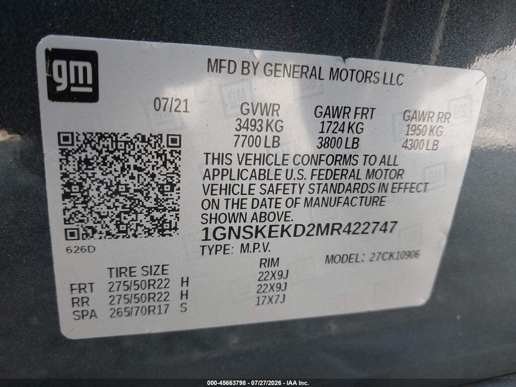 1GNSKEKD2MR422747 2021 CHEVROLET SUBURBAN photo no. 9
