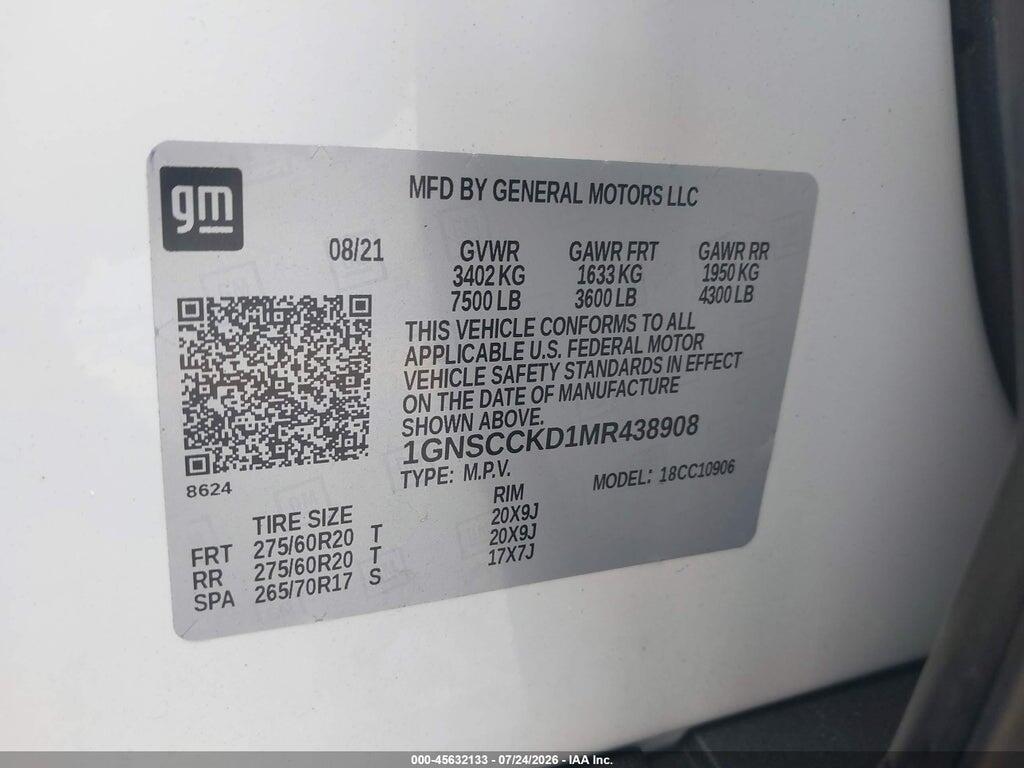 1GNSCCKD1MR438908 2021 CHEVROLET SUBURBAN photo no. 9