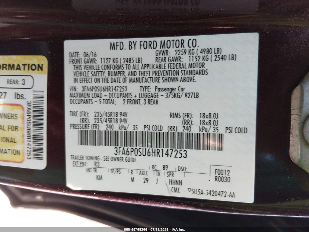 3FA6P0SU6HR147253 2017 FORD FUSION ENERGI photo no. 9