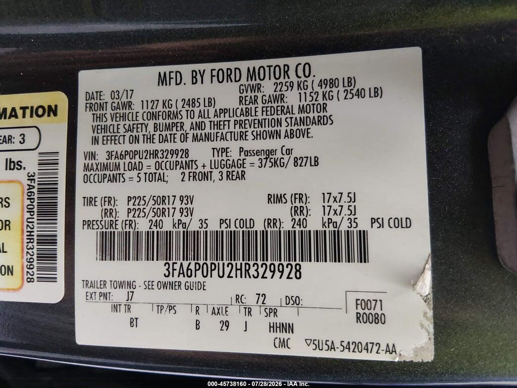 3FA6P0PU2HR329928 2017 FORD FUSION ENERGI photo no. 9