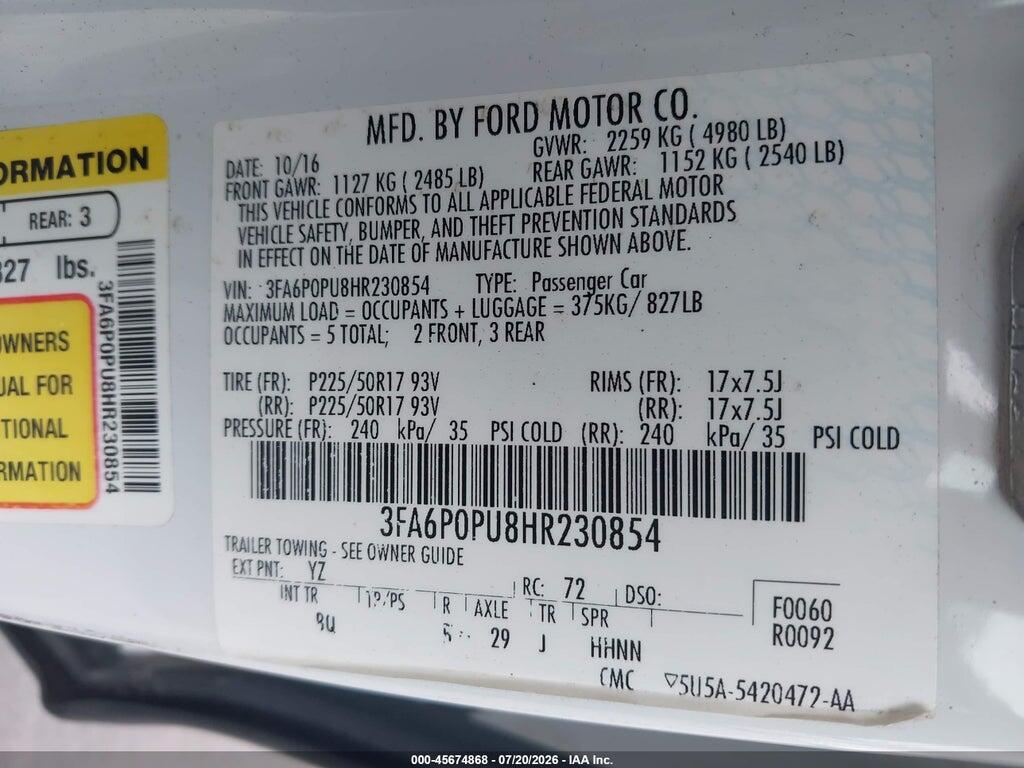 3FA6P0PU8HR230854 2017 FORD FUSION ENERGI photo no. 9