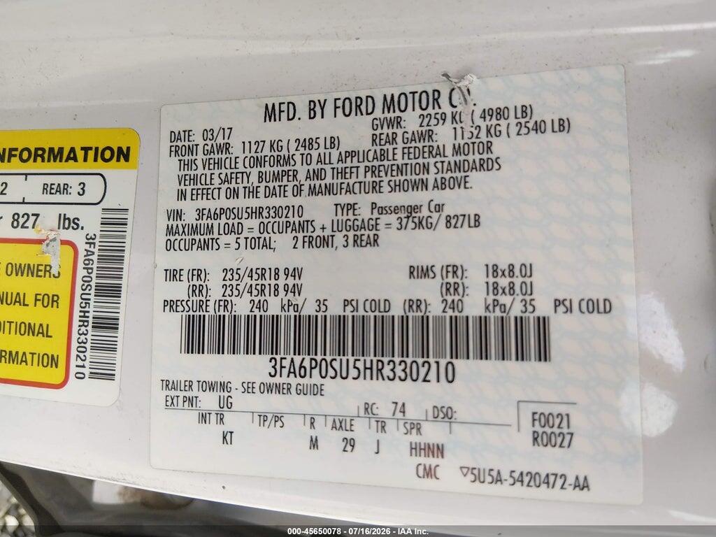 3FA6P0SU5HR330210 2017 FORD FUSION ENERGI photo no. 9
