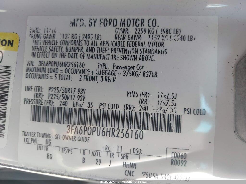 3FA6P0PU6HR256160 2017 FORD FUSION ENERGI photo no. 9