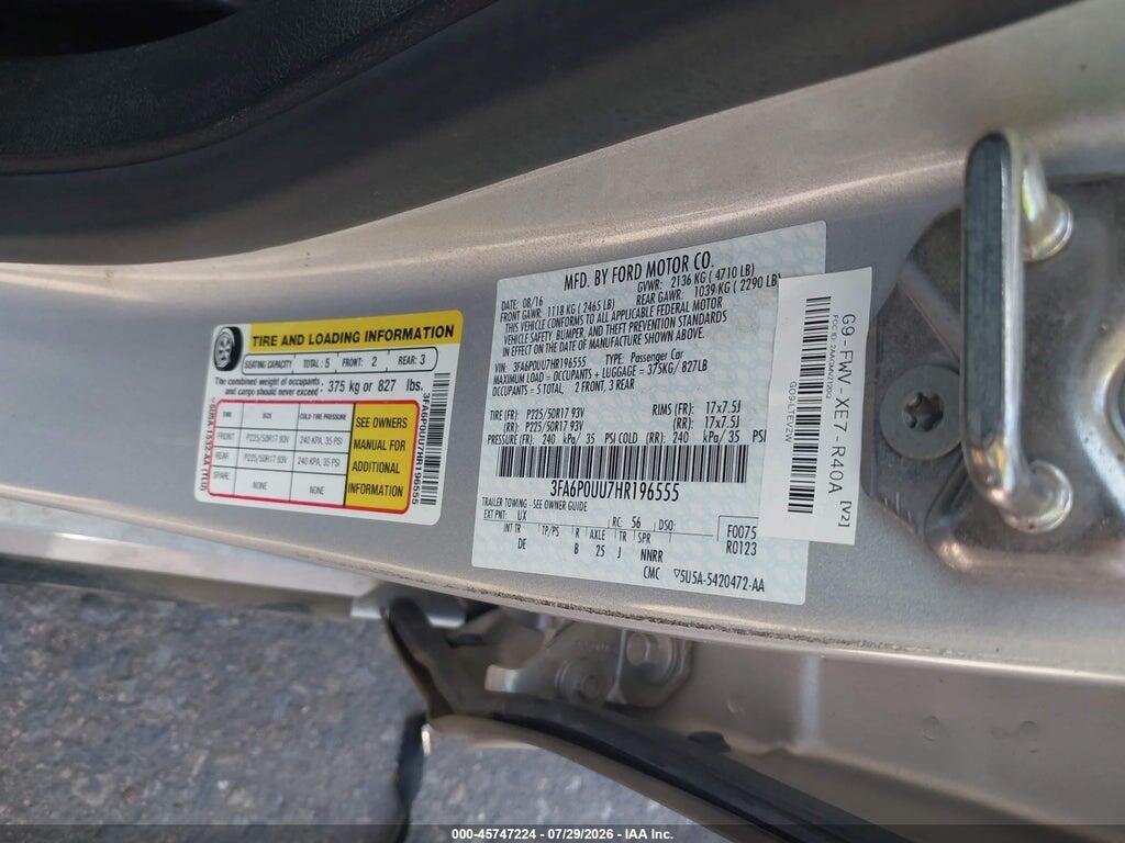 3FA6P0UU7HR196555 2017 FORD FUSION HYBRID photo no. 3