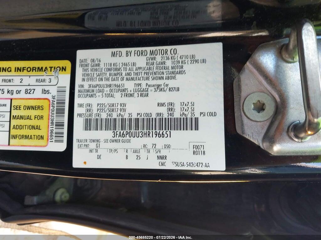 3FA6P0UU3HR196651 2017 FORD FUSION HYBRID photo no. 9