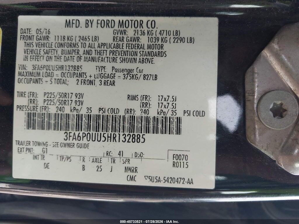 3FA6P0UU5HR132885 2017 FORD FUSION HYBRID photo no. 9