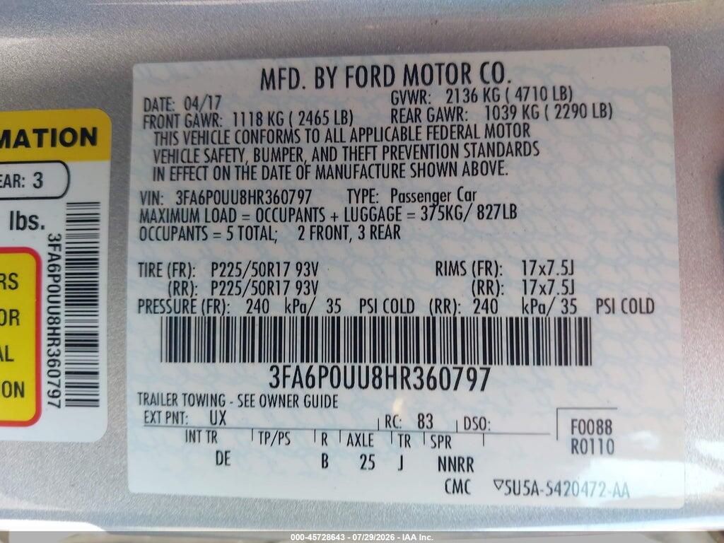 3FA6P0UU8HR360797 2017 FORD FUSION HYBRID photo no. 9