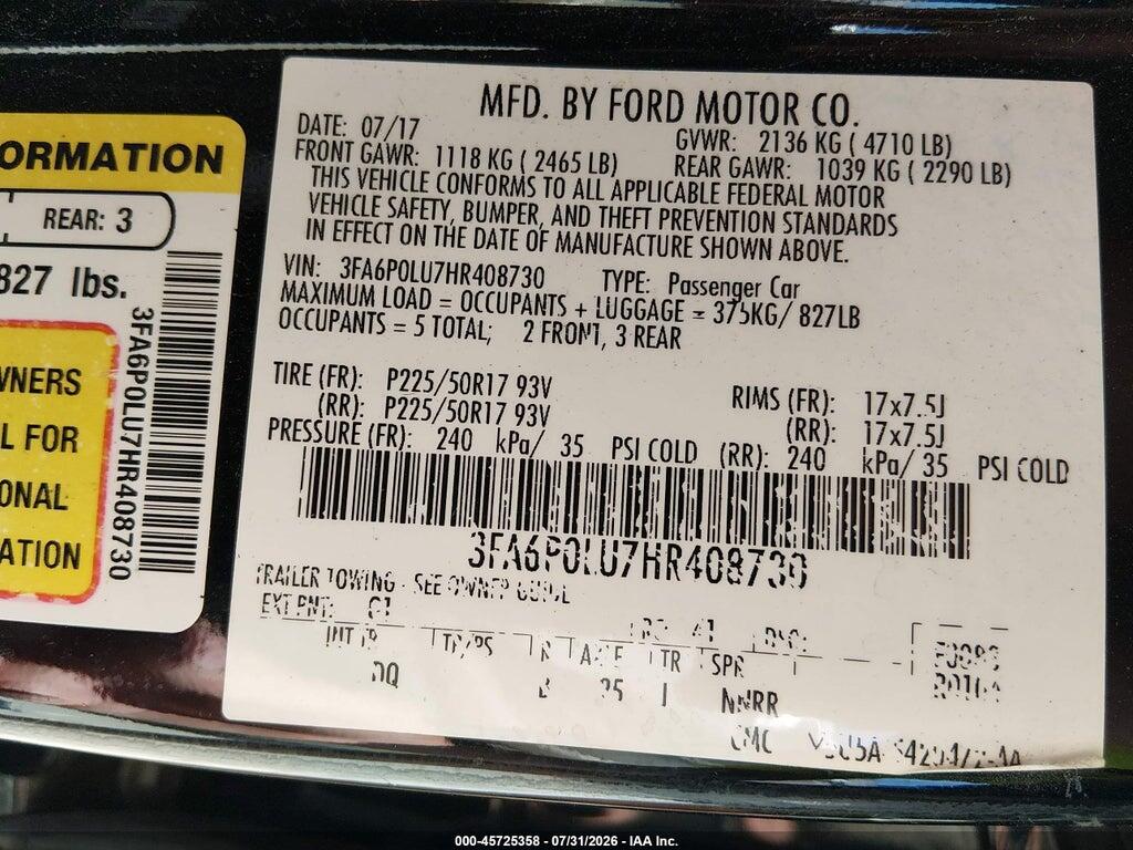 3FA6P0LU7HR408730 2017 FORD FUSION HYBRID photo no. 9