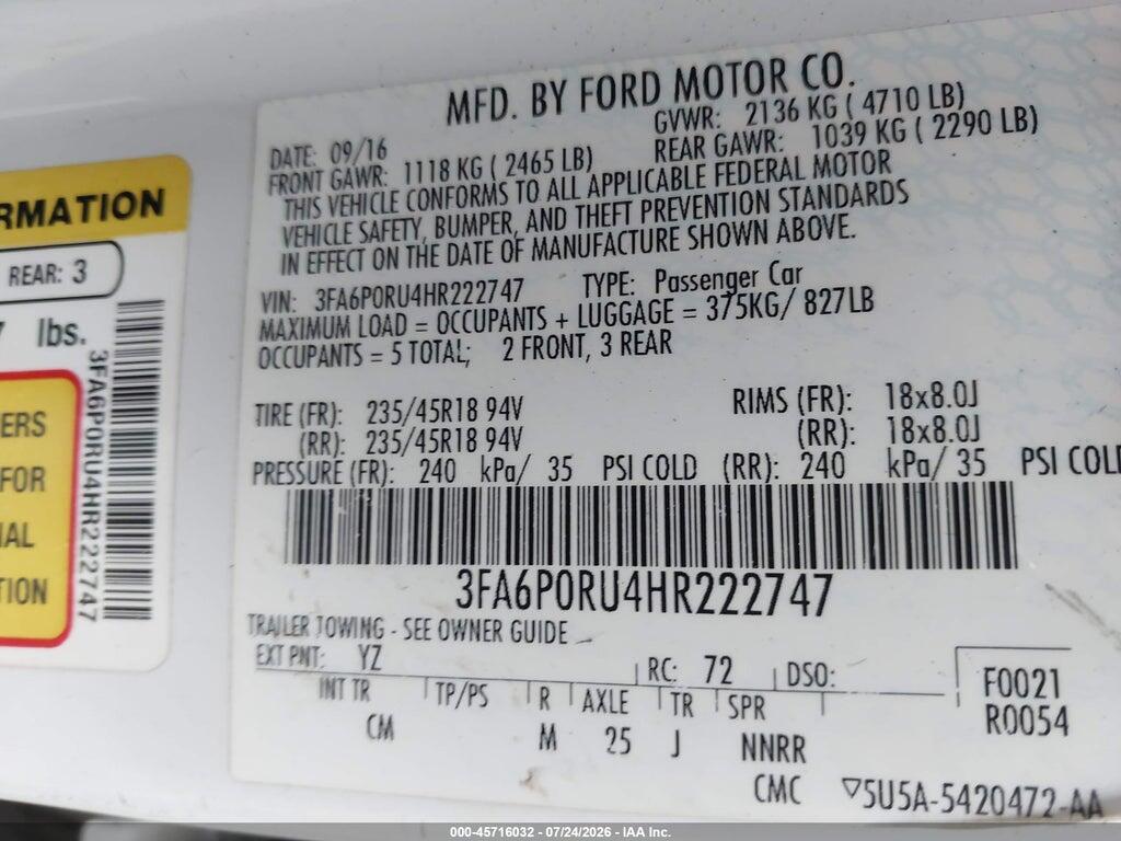 3FA6P0RU4HR222747 2017 FORD FUSION HYBRID photo no. 9