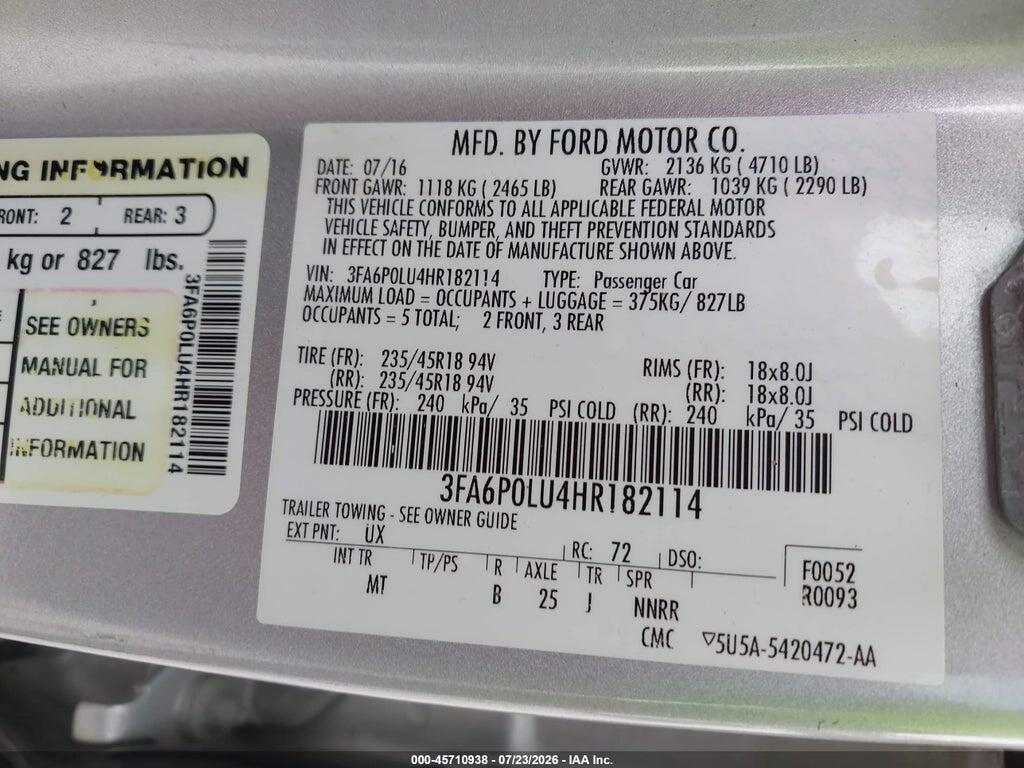3FA6P0LU4HR182114 2017 FORD FUSION HYBRID photo no. 9