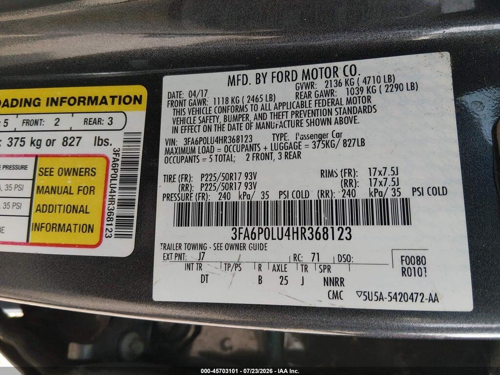3FA6P0LU4HR368123 2017 FORD FUSION HYBRID photo no. 9