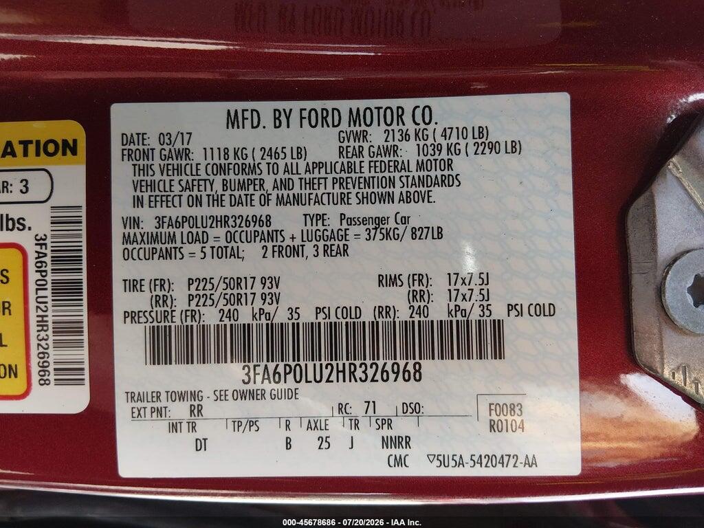 3FA6P0LU2HR326968 2017 FORD FUSION HYBRID photo no. 9