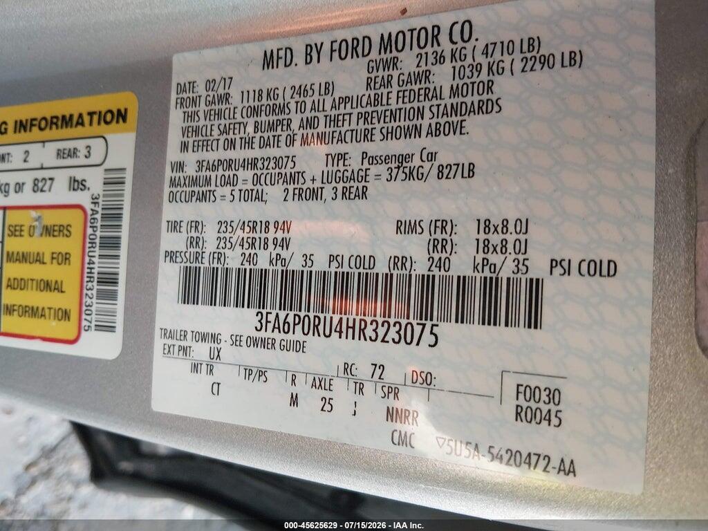 3FA6P0RU4HR323075 2017 FORD FUSION HYBRID photo no. 9