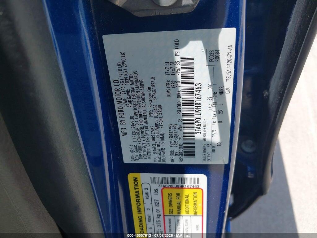 3FA6P0LU9HR167463 2017 FORD FUSION HYBRID photo no. 9