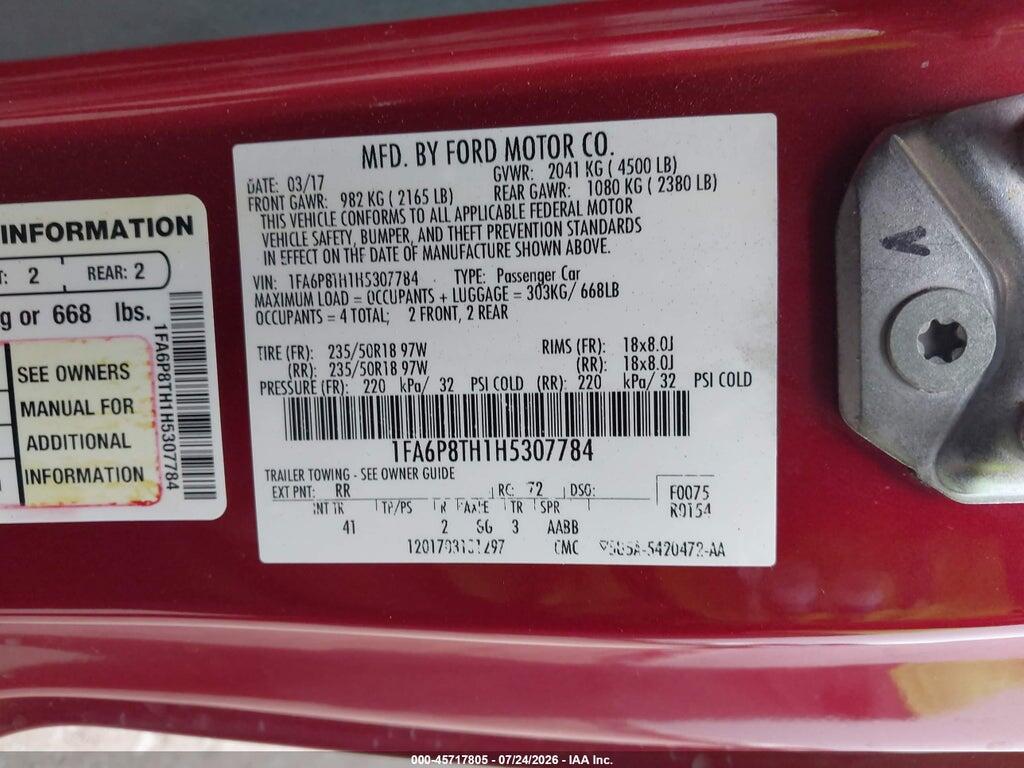 1FA6P8TH1H5307784 2017 FORD MUSTANG photo no. 9