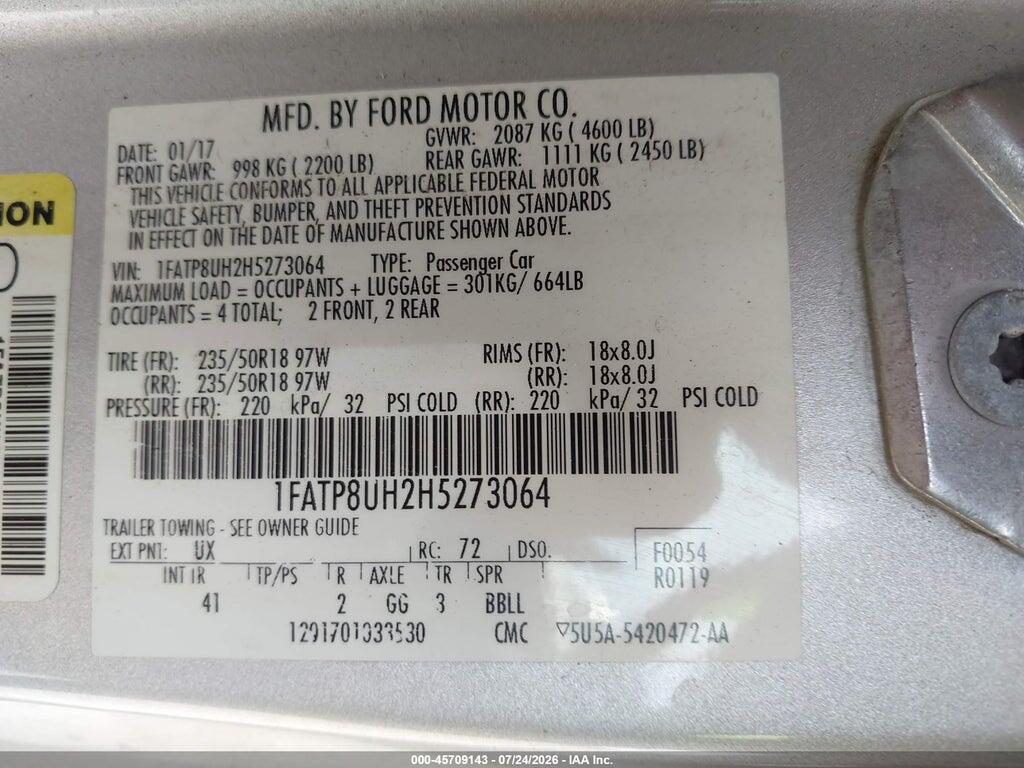 1FATP8UH2H5273064 2017 FORD MUSTANG photo no. 9